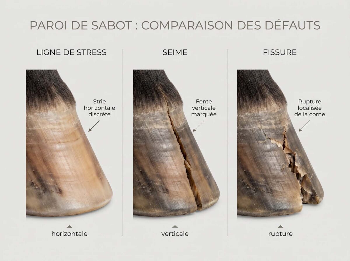 Différence entre ligne de stress, seime et fissure